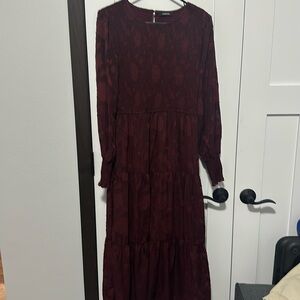 Maroon floral maxi dress with sheer sleeves- never worn